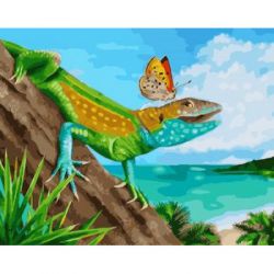 GX24943 Картина по номерам  "Хамелеон и бабочка" 40х50 см