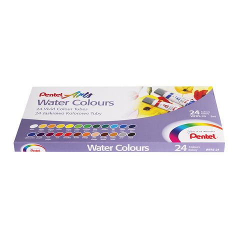 Краски акварельные художественные PENTEL "Water Colours", НАБОР 24 цвета, туба 5 мл, картонная упаковка, WFRS-24